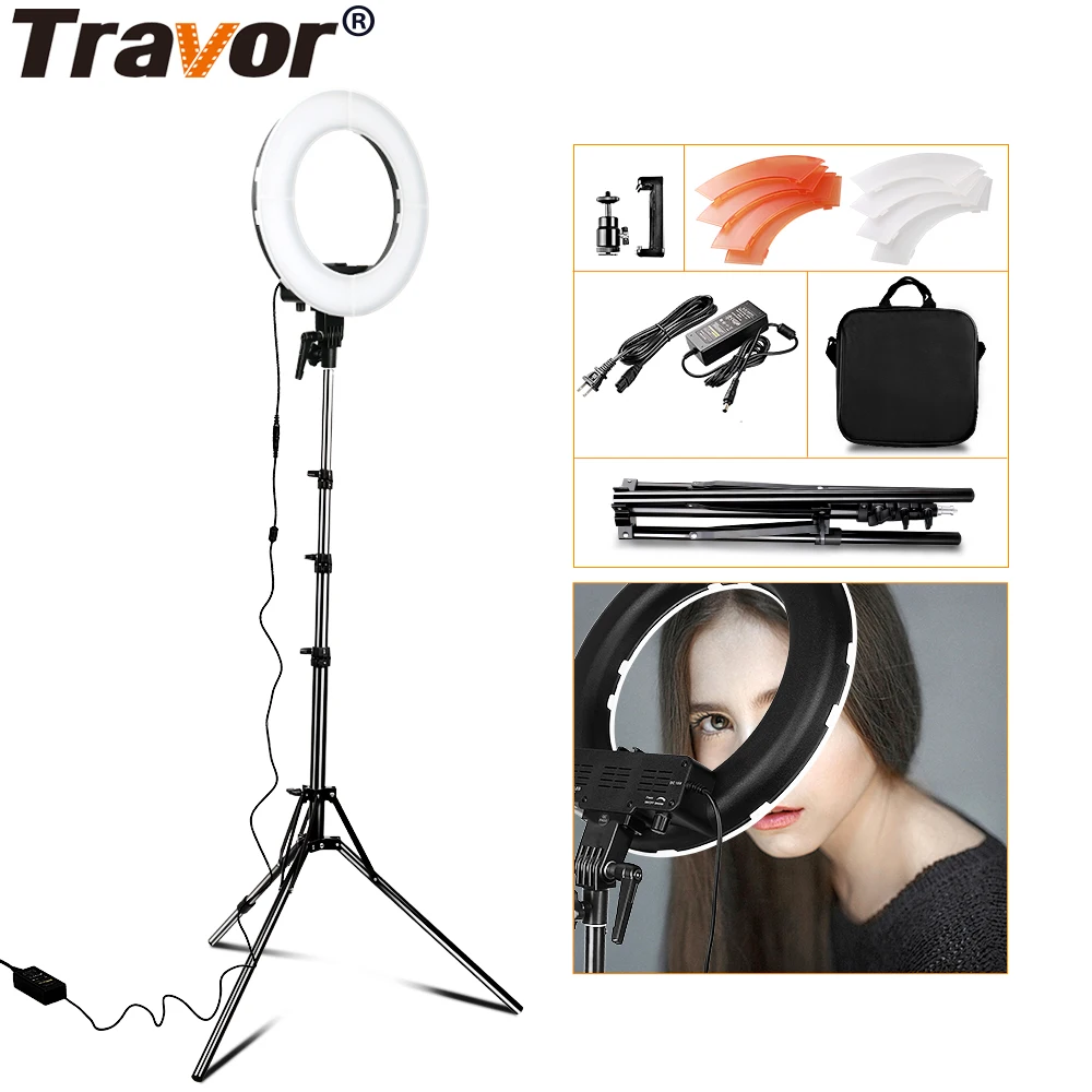 

TRAVOR RL-12 LED Ring Light Dimmable Ring lamp 3200K/5500K Photography Ring Light Lamp makeup selfie light with 2M Tripod Stand