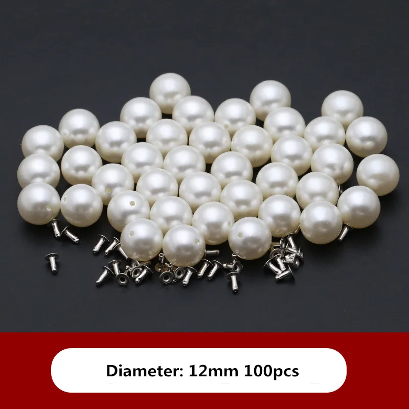 12mm 100pcs 6 мм/8 мм/10 мм/12 мм/14 мм/16 мм/20 мм DIY кожа ремесла жемчуг заклепки Шпильки серебро и слоновая кость для сумки обувь украшения для одежды - Цвет: 12mm 100pcs