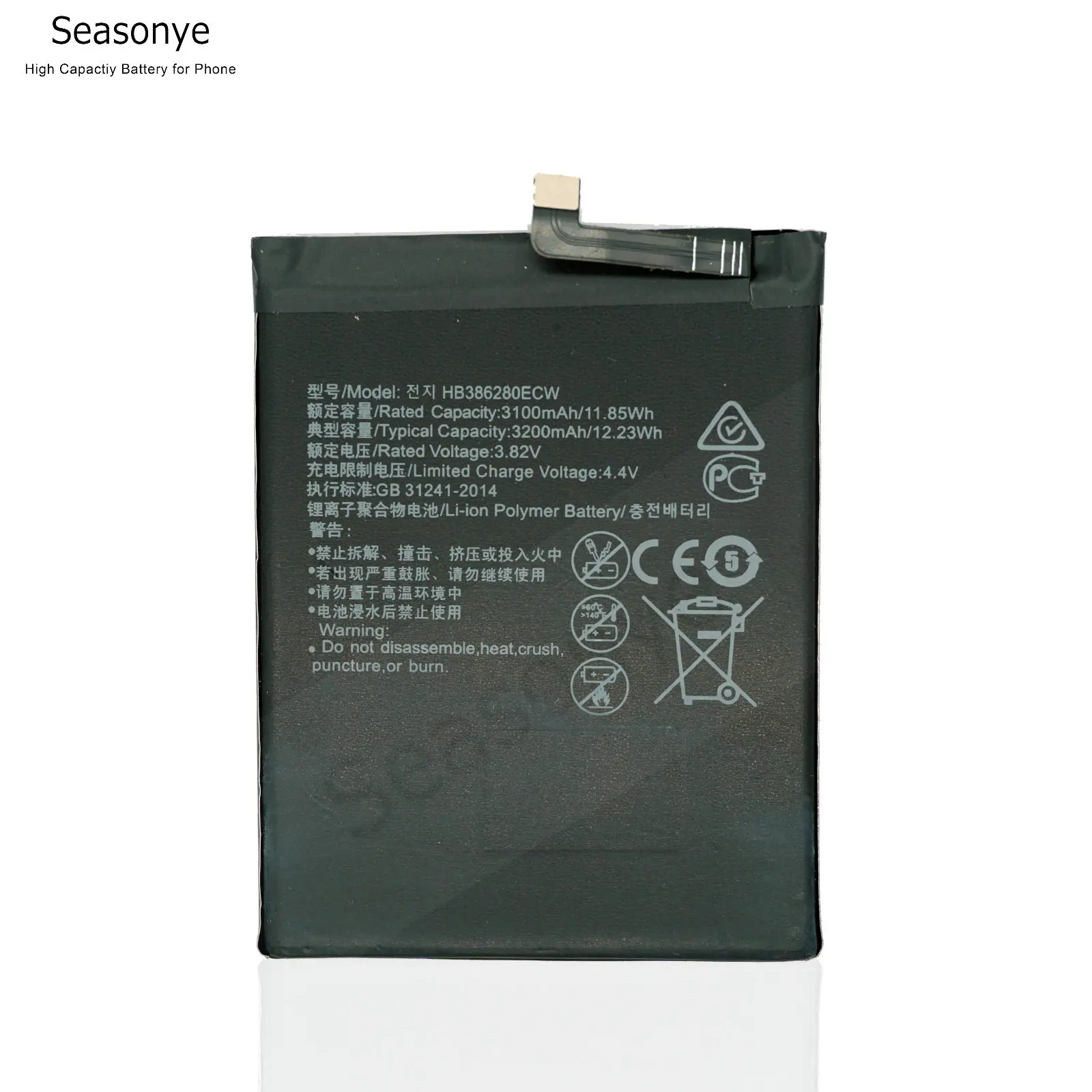 Seasonye 3100mAh / 11.85Wh HB386280ECW Замена телефона Li-Polymer аккумулятор для Huawei honor 9 P10 VTR-AL00 Ascend 5 1