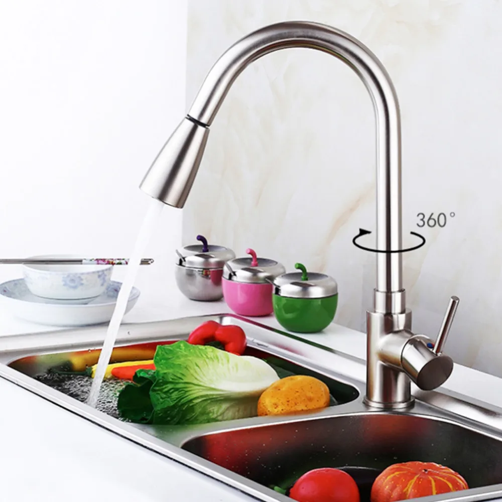 

Swivel Spout Single Handle Kitchen Sink Faucet Pull Out Sprayer Mixer Water Tap