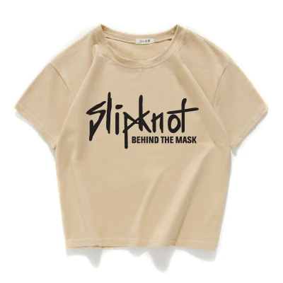 Известный бренд slipknot, женские топы, хлопок, футболка, Повседневная футболка, женская футболка с круглым вырезом, подходит ко всему, топ, летний Свободный Топ для женщин - Цвет: 21 khaki