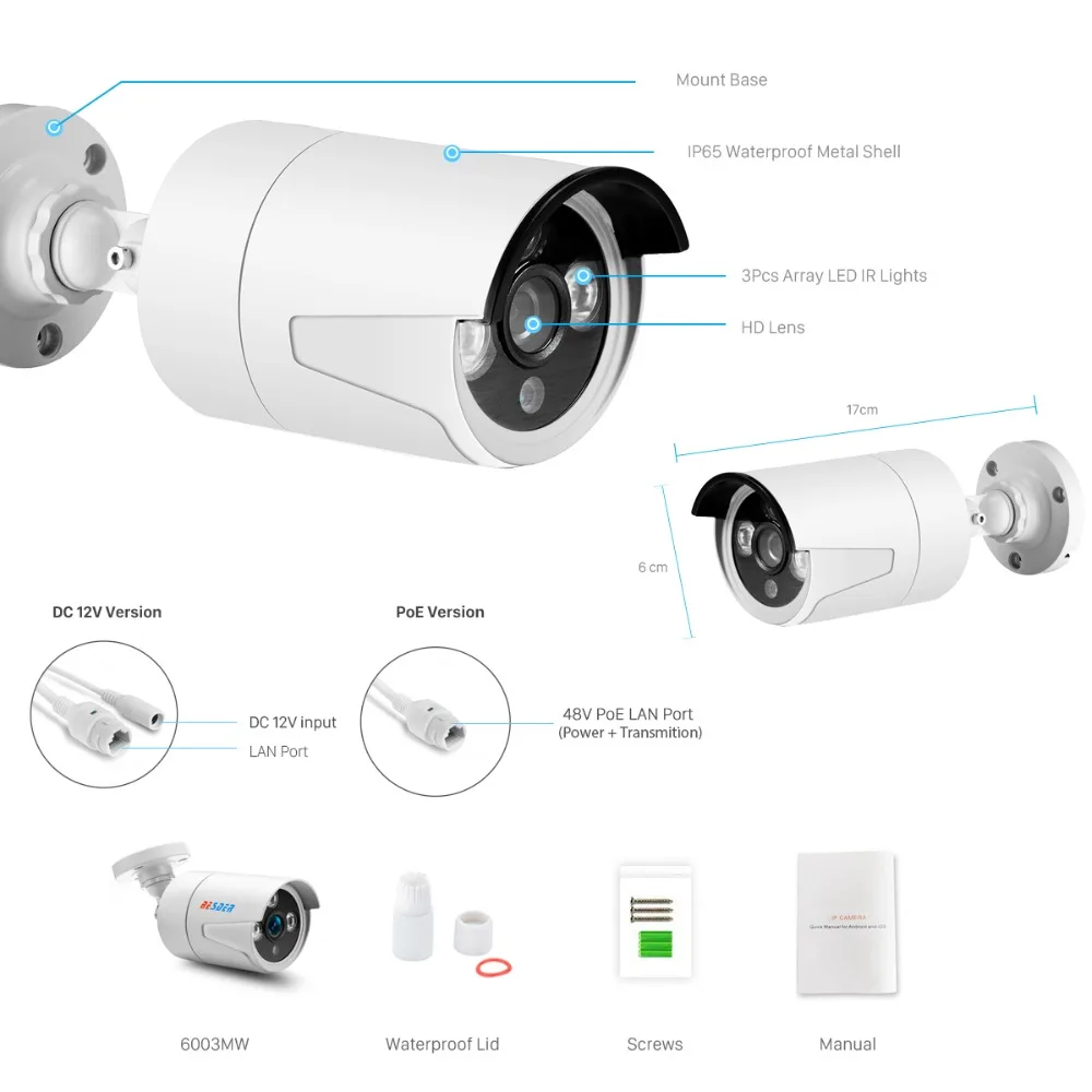Besder HD 1080P Проводная ip-камера 2.0MP Камера Безопасности ИК ночного видения металлическая Водонепроницаемая наружная домашняя камера безопасности RTSP XMEye