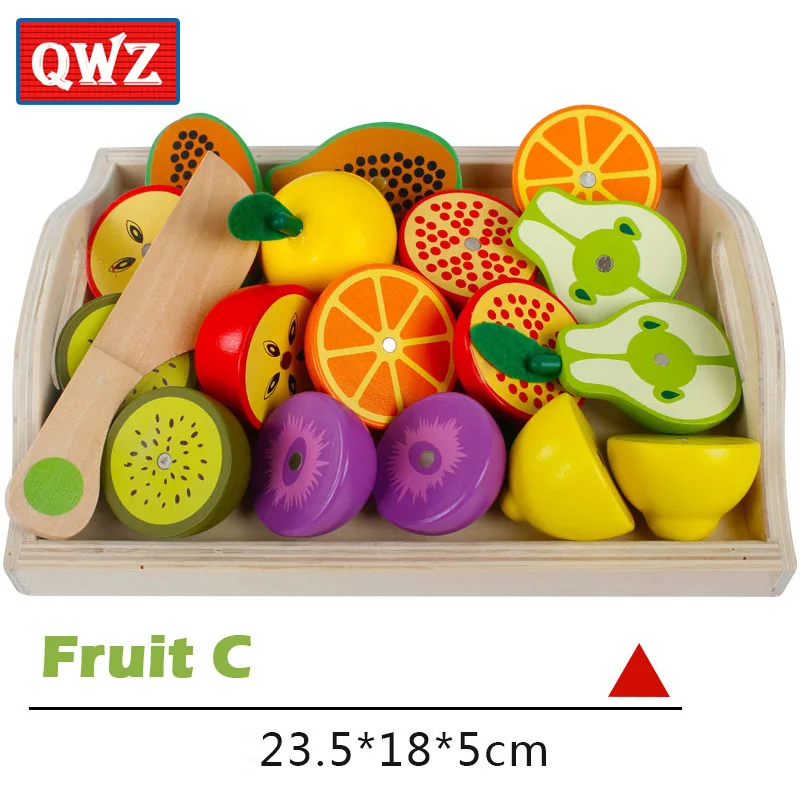 QWZ Детские деревянные игрушки ролевые игры кухонные игрушки резка фрукты и овощи образование еда игрушки Дети мать сад детские подарки - Цвет: QWZ074-fruit-C