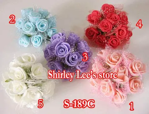 Фабричная Прямая Продажа!! 120 пучков=1440шт 25мм Мини Розовых Бутонов из Полифома В Сетке из Органзы, Смешанные 5 цветов(Бесплатная доставка EMS) on.