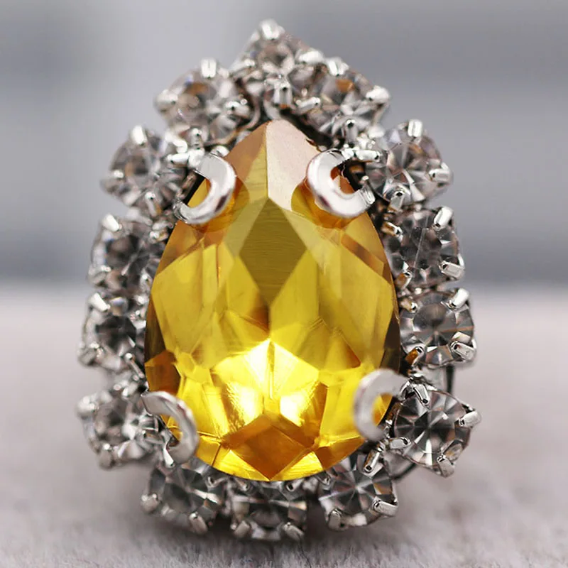 

New arrival sew on glass rhinestones with claw gold yellow flatback Teardrop sew on Crystal button diy weddiing Accessories