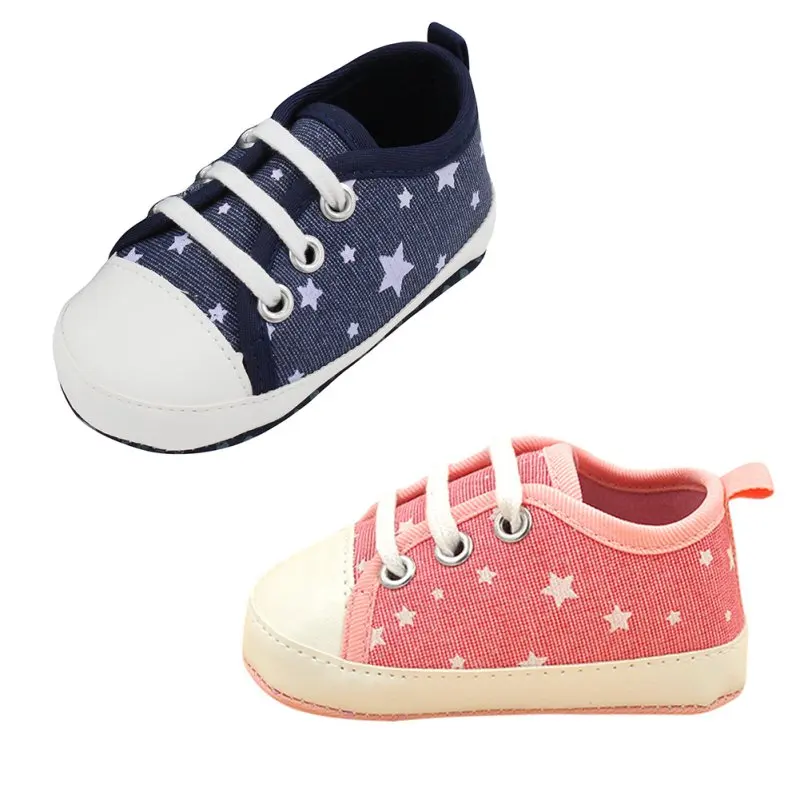 Newborn Baby Boy Girl Toddler Shoes First Walker Canvas Star Printing Lace-Up Autumn Spring For Kids |