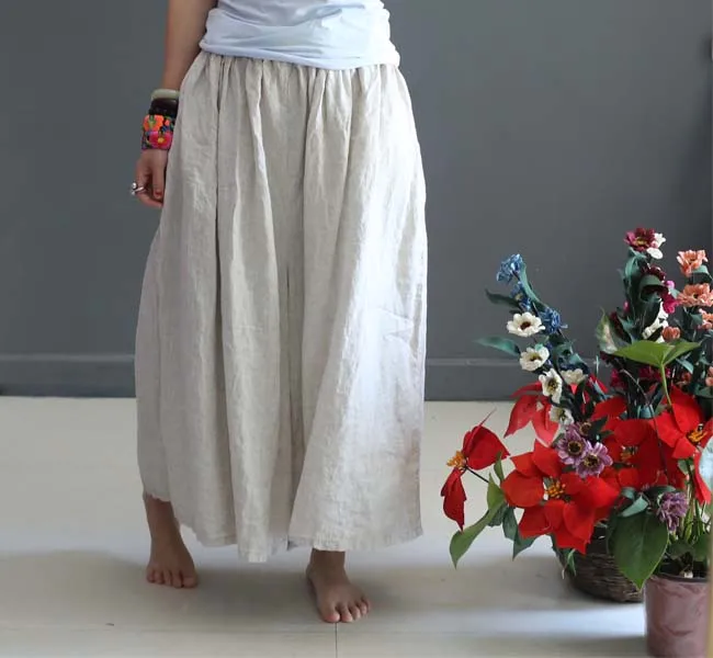 Женские льняные брюки с высокой талией летние свободные большого размера