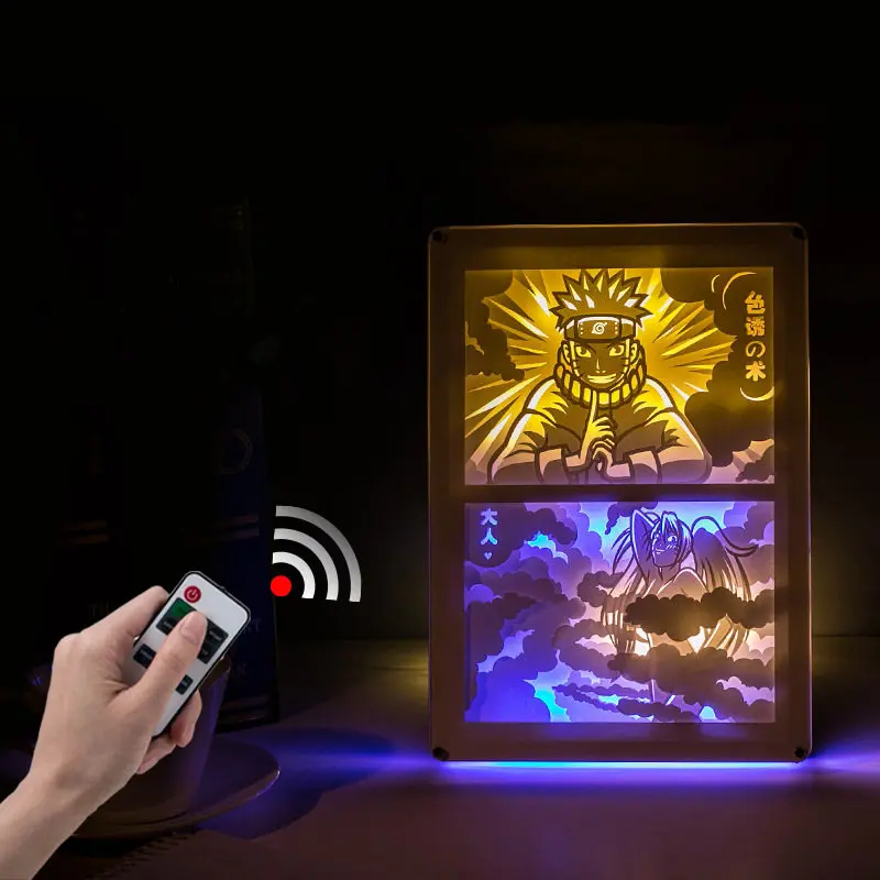 S. orange 3D Аниме Uzumaki Наруто настольная лампа Luminaria светодиодный акриловый кристалл фоторамка DIY ночной Светильник резьба по теням бумажные лампы