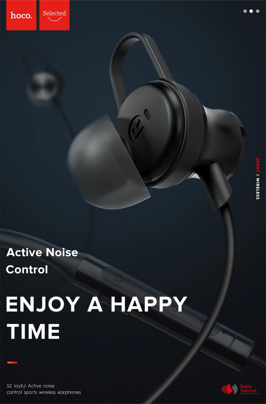 Hoco S2 спортивные Bluetooth наушники с активным шумоподавлением беспроводные