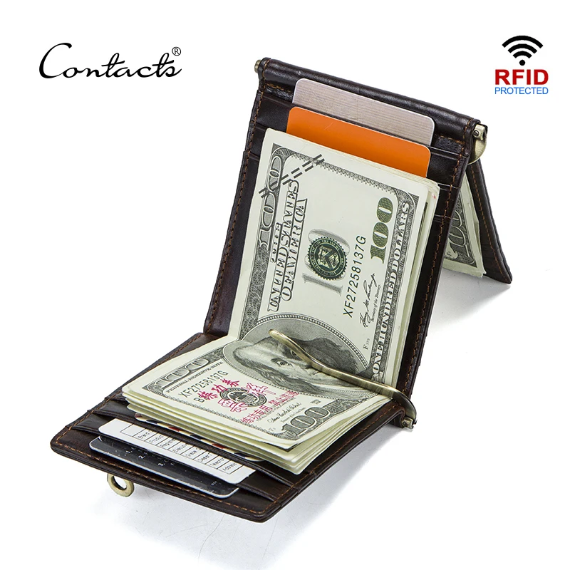 CONTACT'S-محفظة رجالية من جلد البقر كريزي هورس ، محفظة رجالية قابلة للطي ، محفظة نقود ، محفظة بسحاب