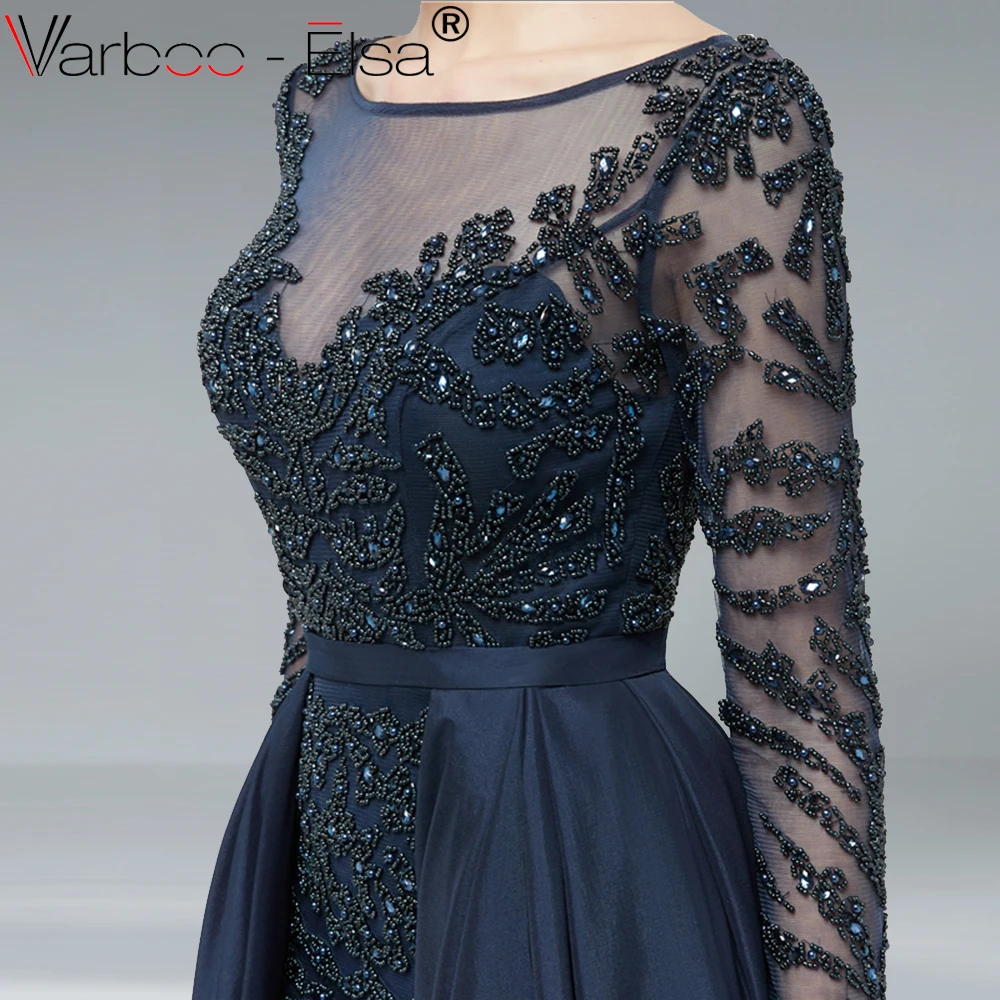 VARBOO_ELSA 2018 Новое темно-синее белое вечернее платье трапециевидной формы с длинным