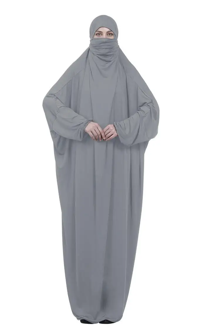 Ramadan Abaya Women Loose Bat Sleeve Burkha Khimar Dress Jilbab Islamic Salah Jellaba Prayer Long Robe Turkey Middle East - Цвет: Серый