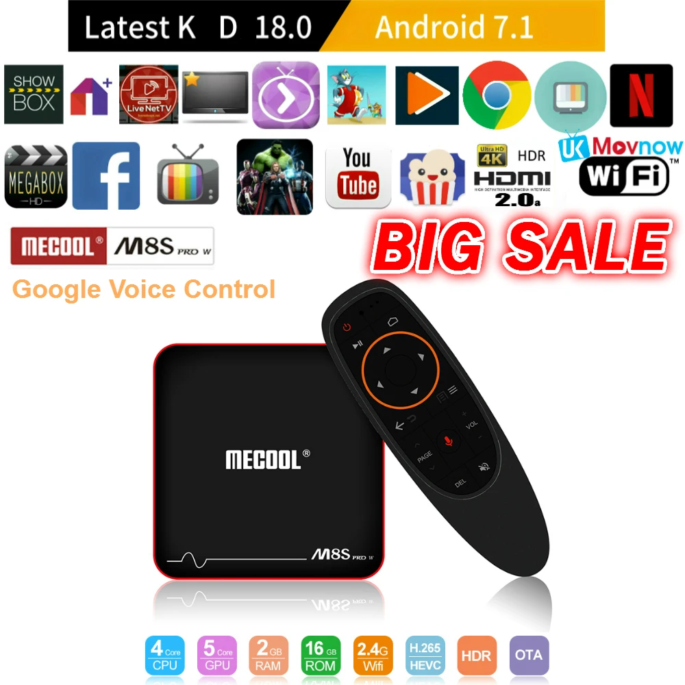 M8S Pro W Android ТВ BOX 7 1 Amlogic S905W 4 ядра 2 Гб оперативной памяти 16 встроенной Wi-Fi с помощью