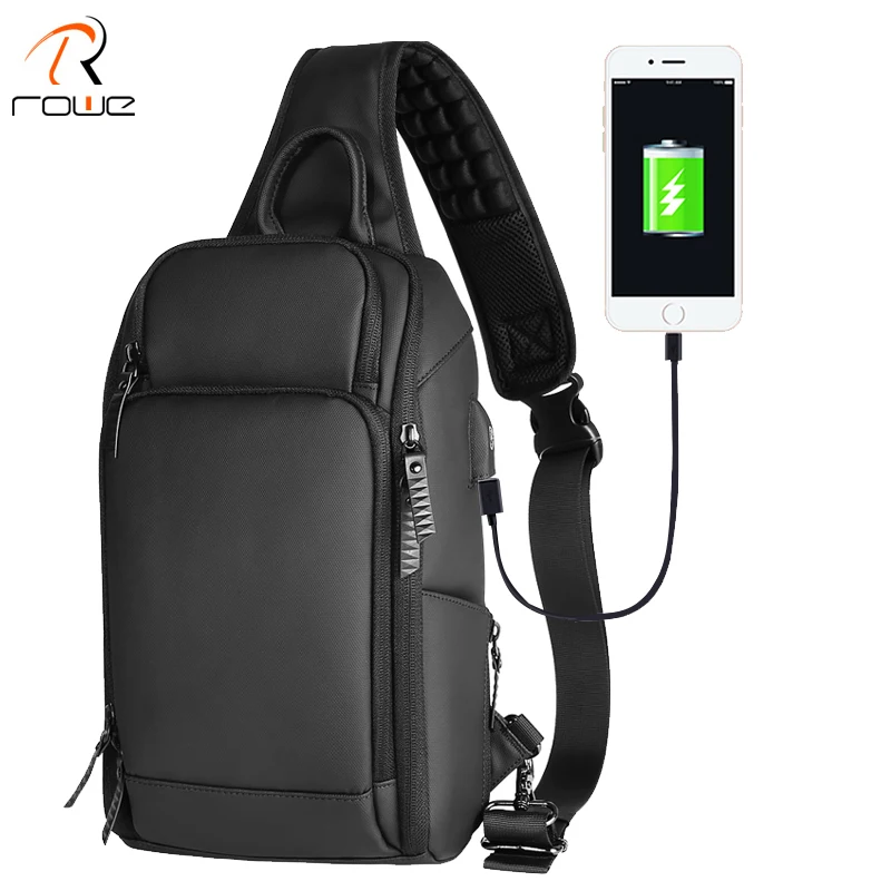 Rowe Fashion Men Crossbody Bag Anti-theft USB Charging Waterproof Shoulder Bags Fit For 9.7 Inch iPad Business Chest Bag For Men  - buy with discount