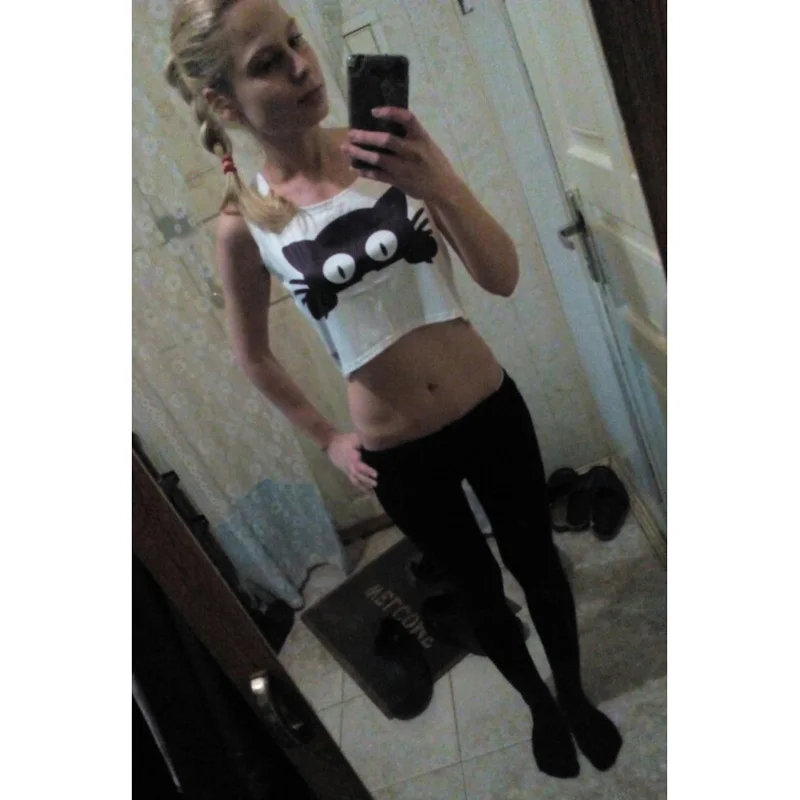 Женский короткий топ без рукавов KaiTingu повседневный укороченный с принтом кота и