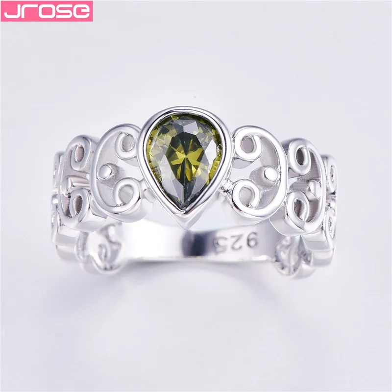 JROSE 2019 Роскошные зеленые кубические циркониевые кольца для женщин серебро 925