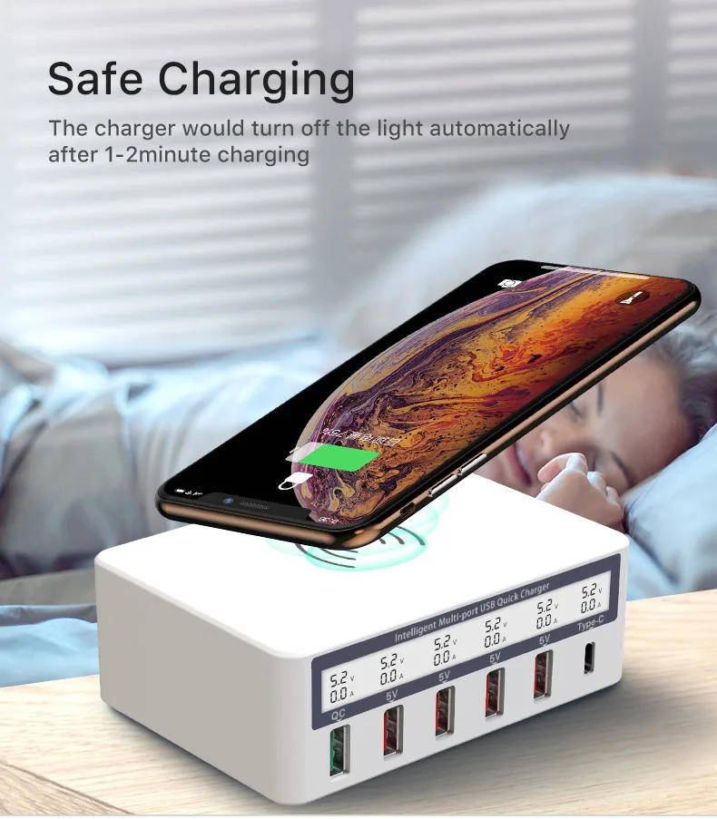 QI Беспроводное зарядное устройство QC3.0 usb type C зарядное устройство Led мобильный телефон быстрое зарядное устройство для iPhone samsung S10 USB адаптер зарядная станция