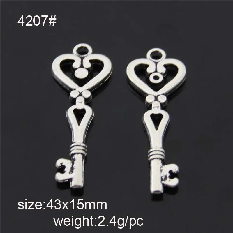 

25PCS 43*15MM Antique Silver Plated Zinc Alloy Heart Shape Key Charms Pendants Diy Jewelry Findings Accessories Wholesale