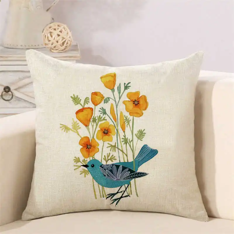 Cotton Linen Throw Pillow Case Home Sofa Decorative Painting Floral Birds Cushion Cover | Дом и сад