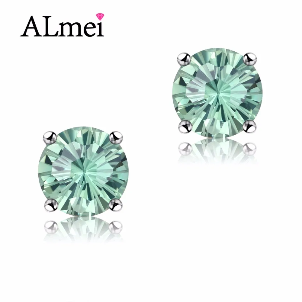 Green Almei 1.8ct празиолит зеленый шарик серьги гвоздики натуральный настоящий 925 пробы серебряные ювелирные изделия для женщин с коробкой 40% FR025 - Цвет камня: Green