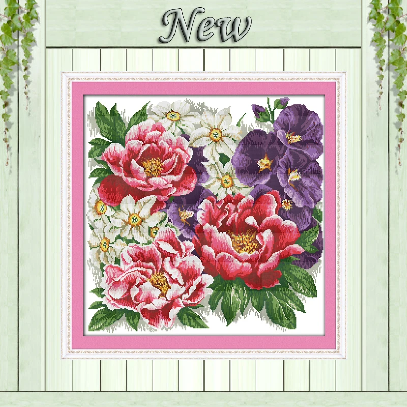 

A bunch of vigorous flowers paintings counted print on canvas DMC 11CT 14CT Chinese Cross Stitch kits needlework Sets embroidery