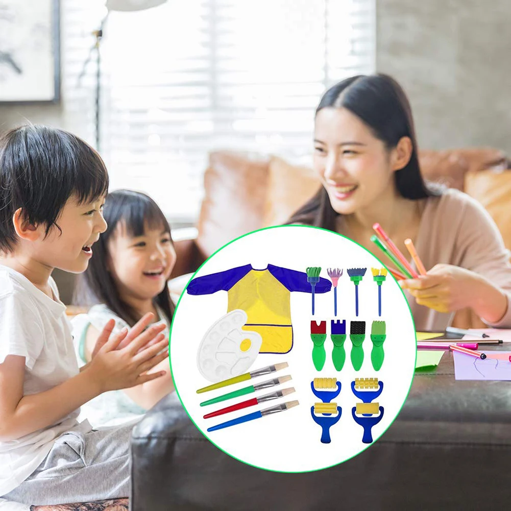 18 Pcs Kid Children DIY Painting Roller Brush Apron Color Platte Drawing Tool Set | Дом и сад