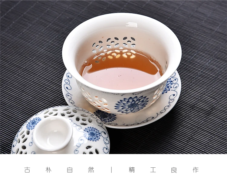Полая сотовая чайный набор кунг-фу голубой и белый фарфор Gaiwan керамическая чайная посуда супница
