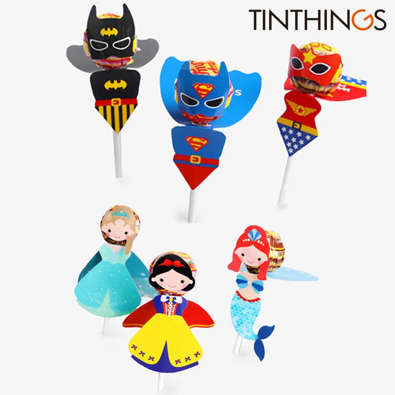 

30 Pcs Heroes Birthday Super Hero Party Princess Party Decor Lollipop Card Paper Party Favors Birthday Mermaid Decoration