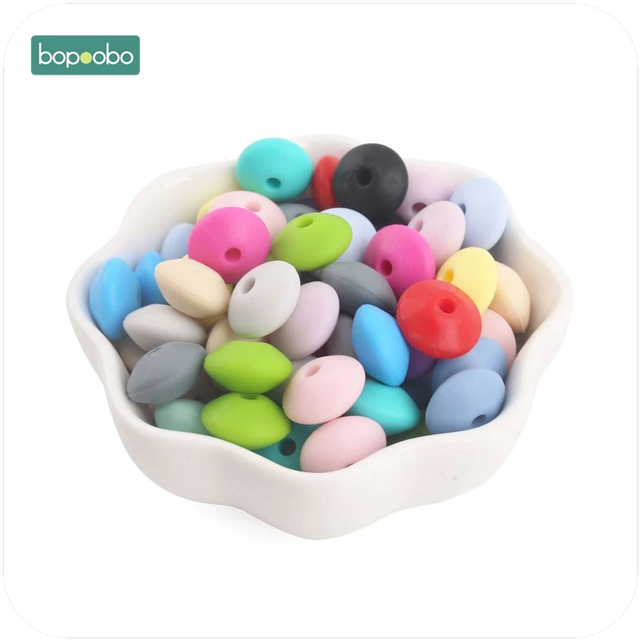 Bopoobo 40pc 12mm Silicone Beads Abacus Lentils SoftBPA Free  Food Grade Material DIY Crafts Baby Teeething  Beads Baby Teether