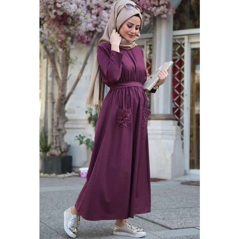 Женская мусульманская одежда Abayas макси мусульманское платье с длинным рукавом и