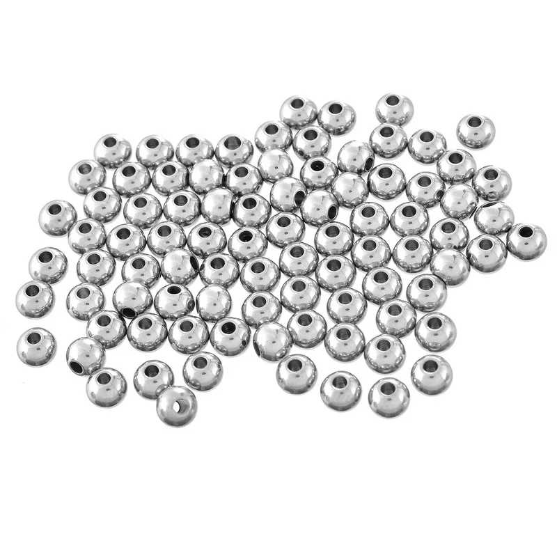 Stainless Steel Solid Round Beads For Fashion Jewelry Finding Making &amp Necklace Bright Silver Color 20PCs/50PCs | Украшения и