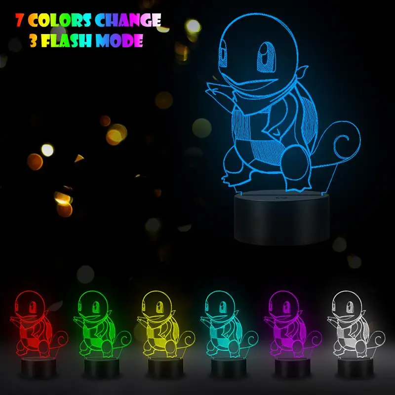 VCity 3D Ночной светильник светодиодный настольная лампа Сквиртл Zenigame с героями