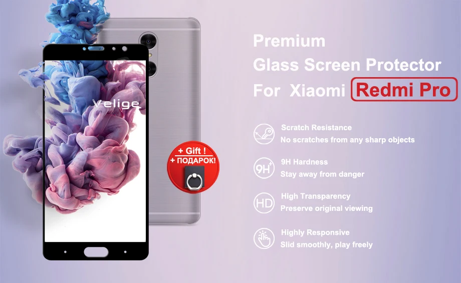 Velige полное покрытие из закаленного стекла для Xiaomi Redmi Pro RedmiPro защита экрана 2.5D 9 H твердость защитная пленка на стекло