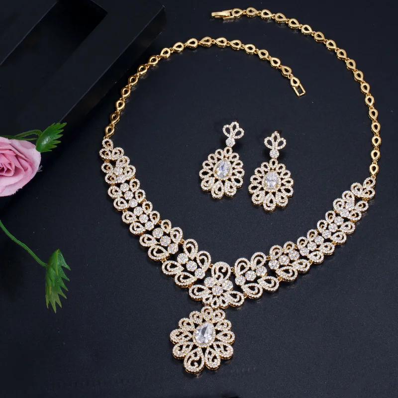 Роскошное жёлтое золотое ожерелье и серьги Pera для невесты Дубай свадебное