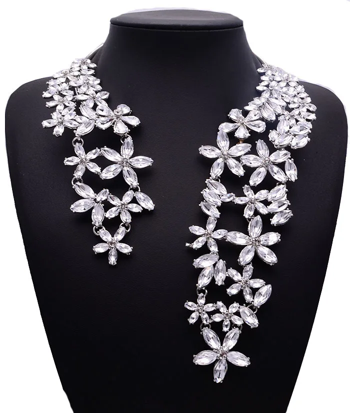 Trendy Jewelry Crystal Glass Flowers open Choker Necklace Statement torques Necklace for Women