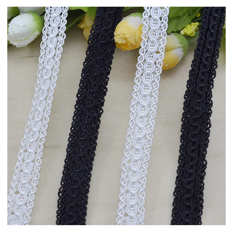 

Free Shipping New Arrival Clothes Accessories Black White Curved Lace Trim Crocheted Lace Ribbon Braided for Sewing wide 1.5cm