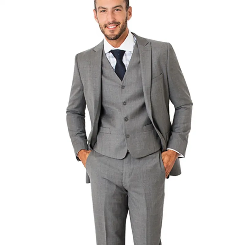 2017 красивый серый в полоску Slim Fit мужской костюм формальные свадебные вечерние