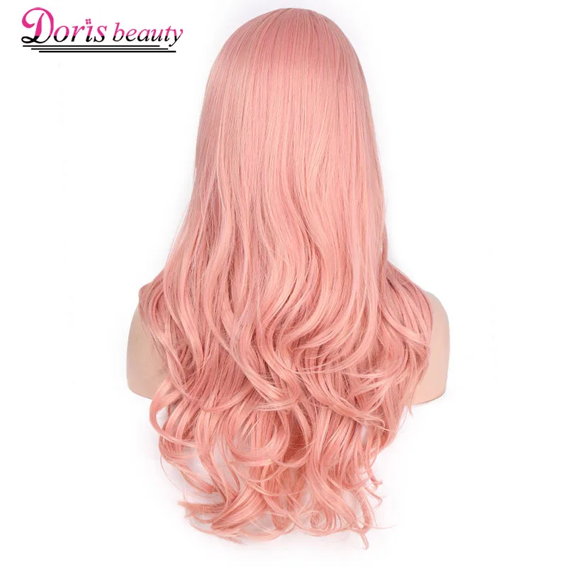 Doris beauty, синтетический длинный волнистый парик, боковая часть, косплей, красные волосы для женщин, черные, розовые, волнистые, для девушек, натуральные, термостойкие волокна - Цвет: Розовый