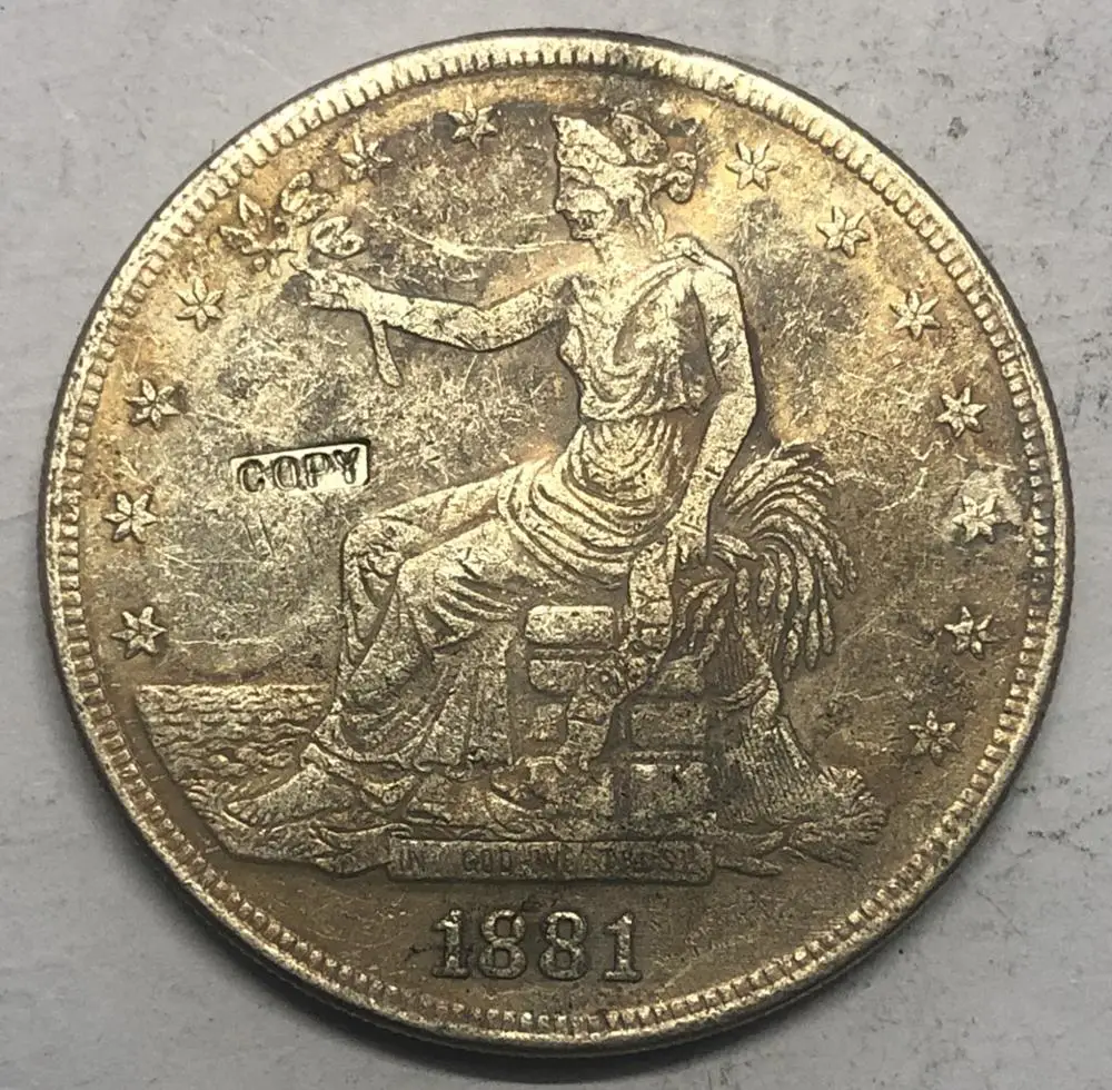 1881-P США торговый доллар Посеребренная копия монеты | Дом и сад