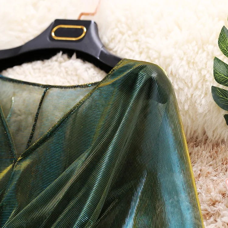 Новая женская кружевная сетчатая блузка Cakucool прозрачные блестящие блузки