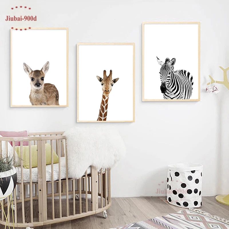 Kids Room Animal Pictures Decor Deer Zebra giraffe Poster Canvas Painting Wall Art Print and Nursery NUR016 | Дом и сад