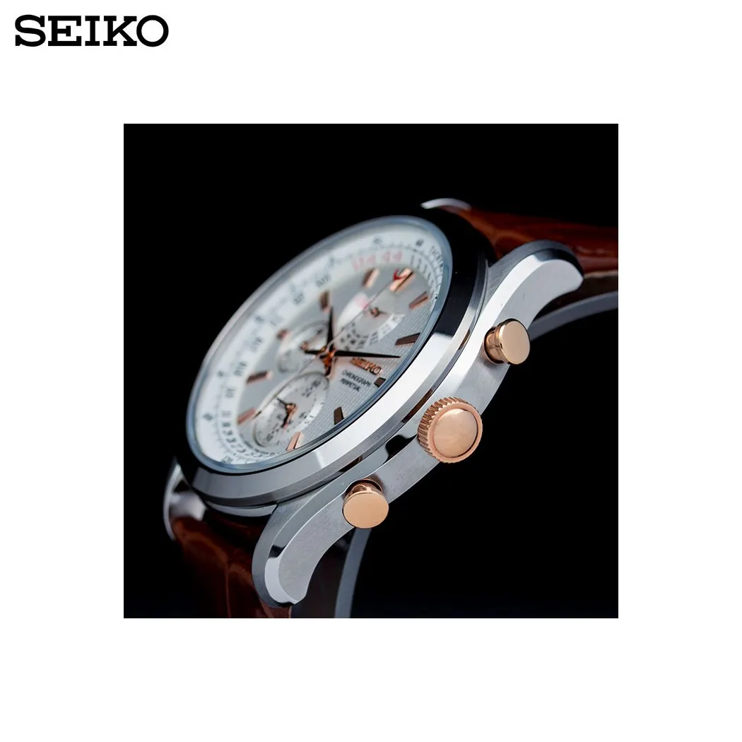 Наручные часы Seiko SPC129P1 мужские с кварцевым хронографом на кожаном