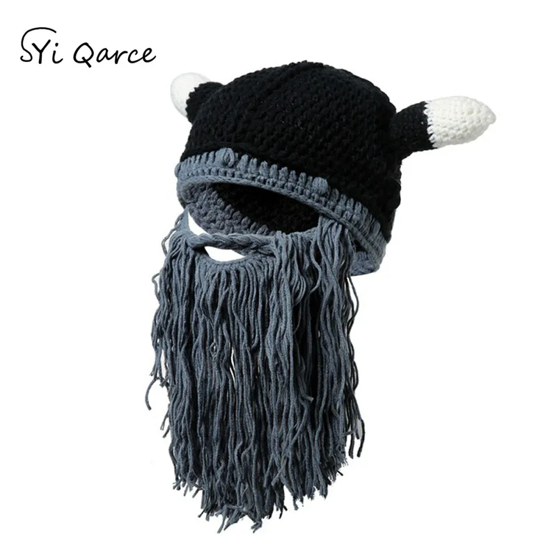 SYi Qarce, высокое качество, мужские роговые шапки Mr. Crazy Barbarian Beanies, зимняя шапка, Балаклава, шапка Skullies Beanies для мужчин, шапка NM605-7 - Цвет: Gray