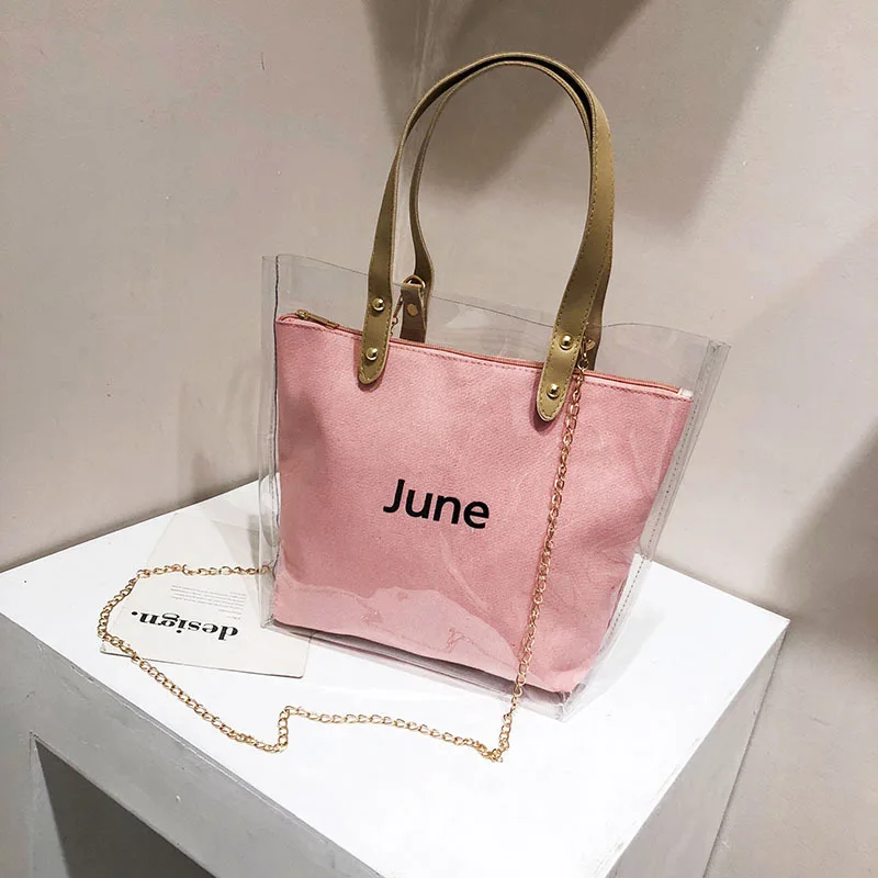 Pink Sereqi новая простота ПВХ Прозрачные сумки для женщин роскошные сумки женские сумки дизайнерские портативные пляжные желе пакет - Цвет: Pink