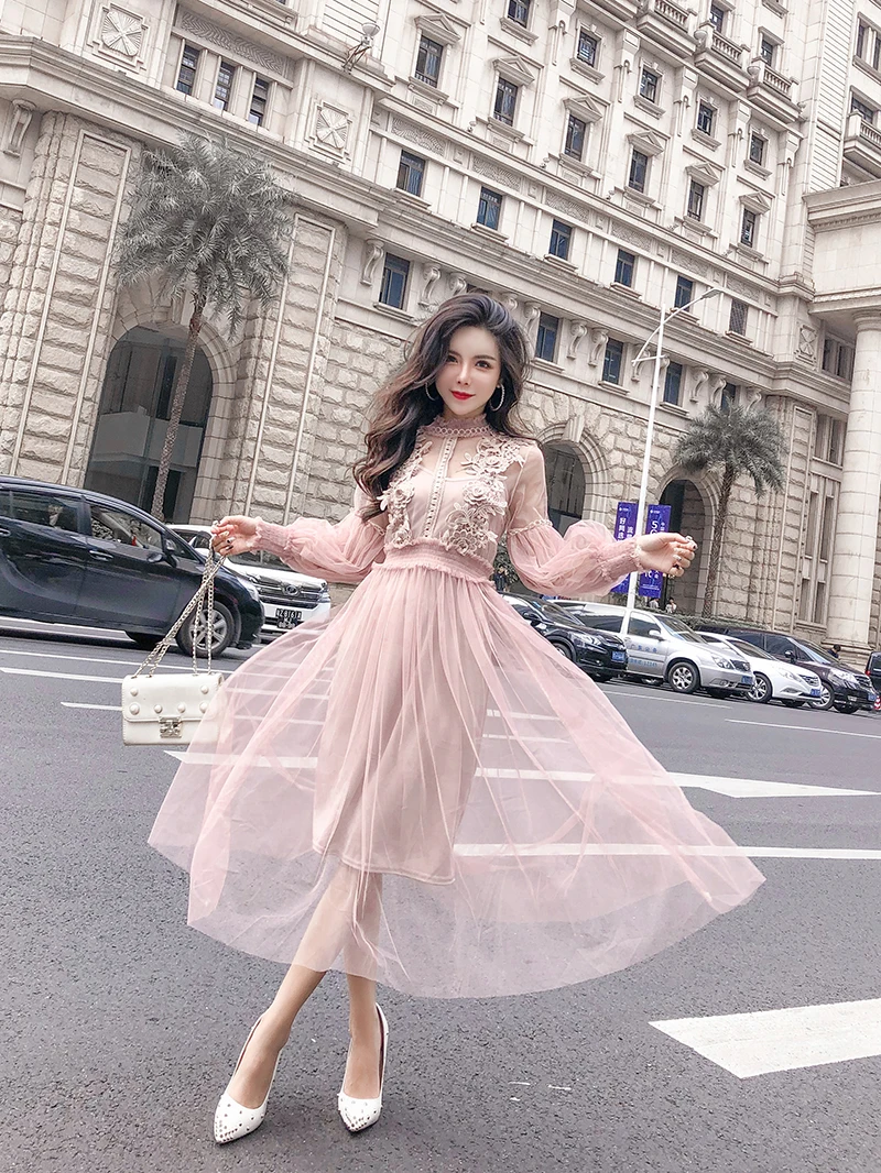 Vestidos корейский стиль лето темперамент леди Сладкий фея сетки длинное праздничное платье торт