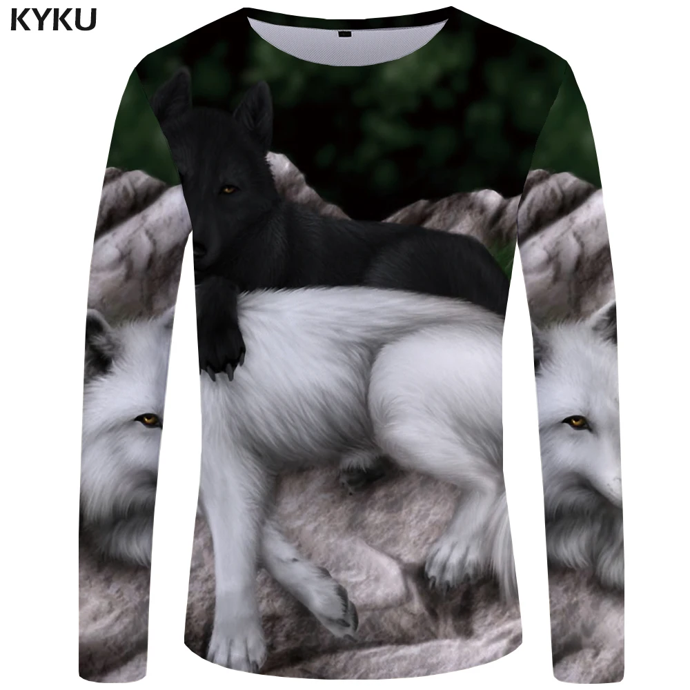 KYKU Wolf футболка мужская с длинным рукавом Футболка животного крутой хип хоп Черный Аниме одежда Япония мужская одежда мода человек тонкий
