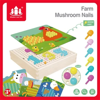 Farm 240 шт 3D Грибная умная головоломка для ногтей с деревянной коробкой для хранения мозаики колышек доска головоломка для детей DIY Развивающие игрушки - Цвет: Farm