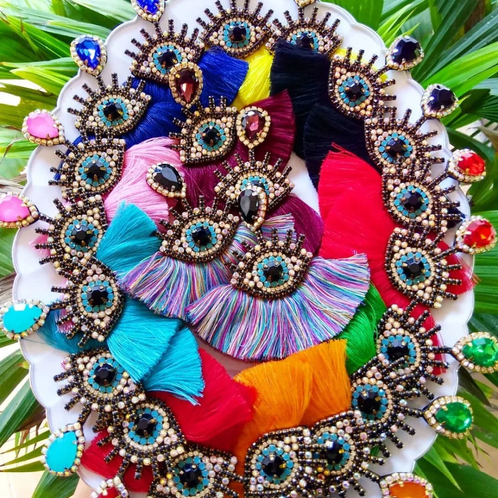 Dvacaman длинные кисточки бахрома серьги в виде капель с глазами с украшением в виде кристаллов Женские Висячие серьги вечерние ювелирные изделия, ювелирные изделия рождественские оптовая продажа AK68