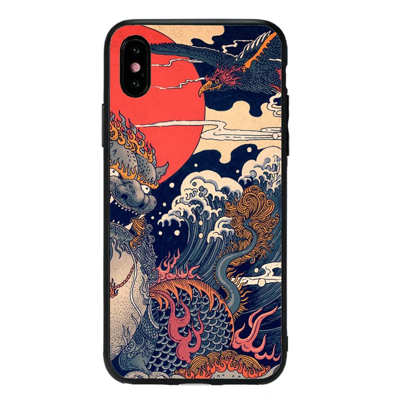 Японский арт ТПУ чехол в японском стиле для iPhone 12 11 11Pro MAX 7 черные чехлы 6S 6plus 8Plus X 5
