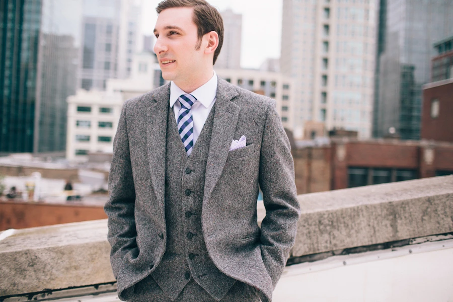 Мужской твидовый костюм облегающий Серый Блейзер на заказ 3 шт. 2018 | Мужская